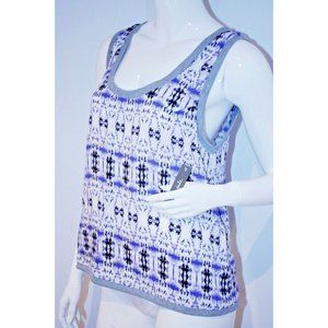 CHARLIE JADE White BLUE Abstract SLEEVELESS Top GREY Ribbed RAYON ( S )